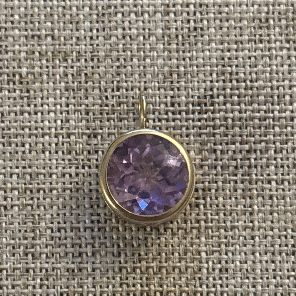 14k Yellow Gold Round Purple Amethyst Bezel Set Pendant Charm Gemstone 1.1g